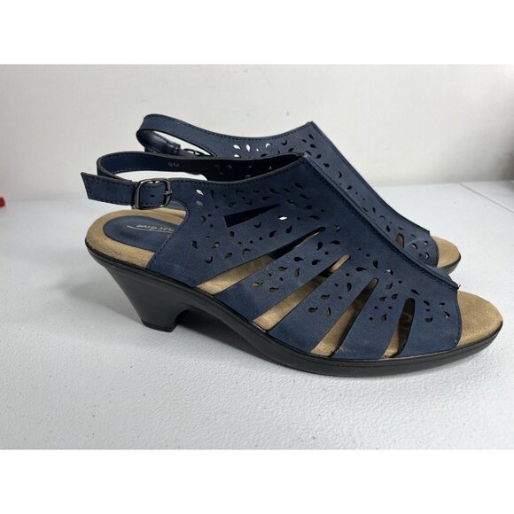 Easy Street Navy Blue Comfort Heeled Sandals Size 9M - Picture 4 of 10